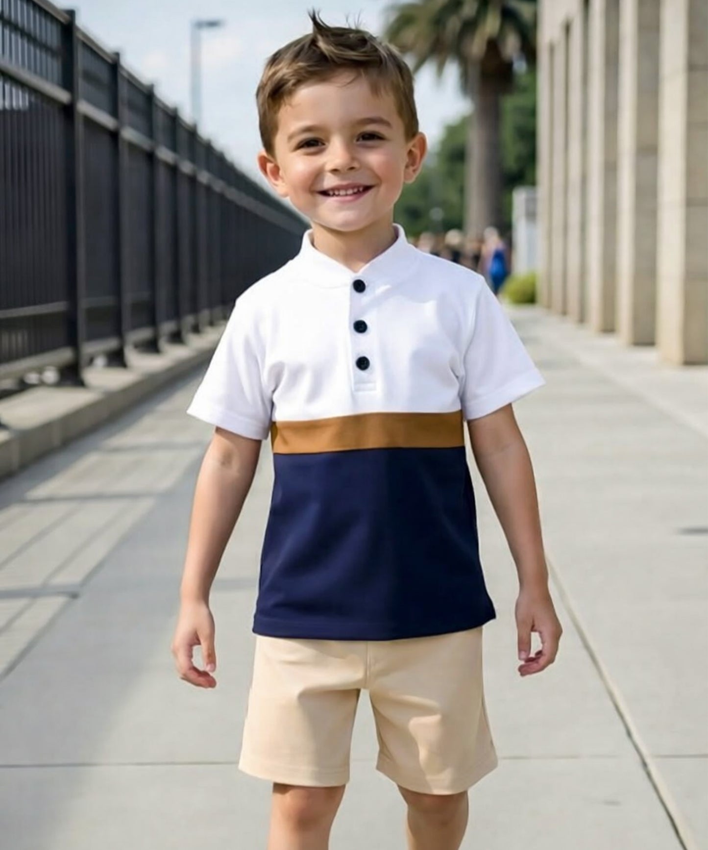 J&JP Boys Color Blocked Polo T-Shirt and Shorts Set
