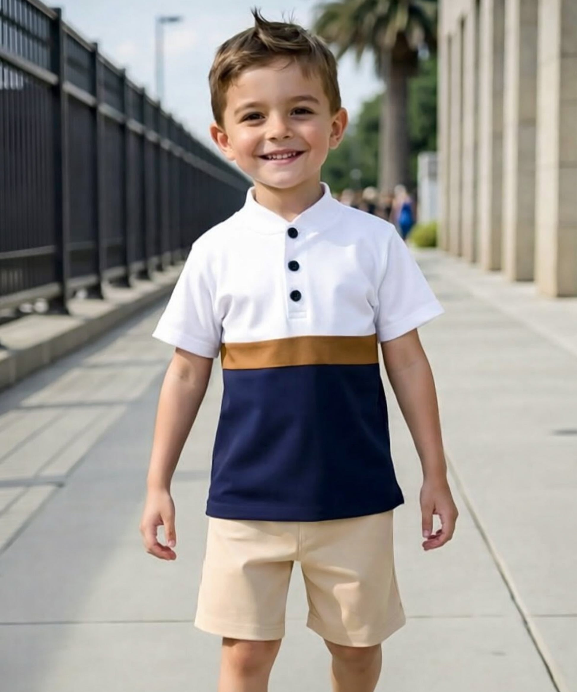 J&JP Boys Color Blocked Polo T-Shirt and Shorts Set