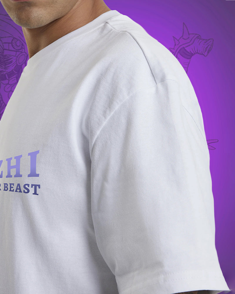 J&JP Men Yazhi The war beastTamil Tshirt Oversized - White
