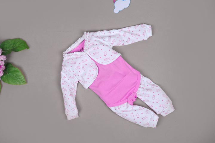 Babies Pink Full sleeve Single Jersey Romper Set