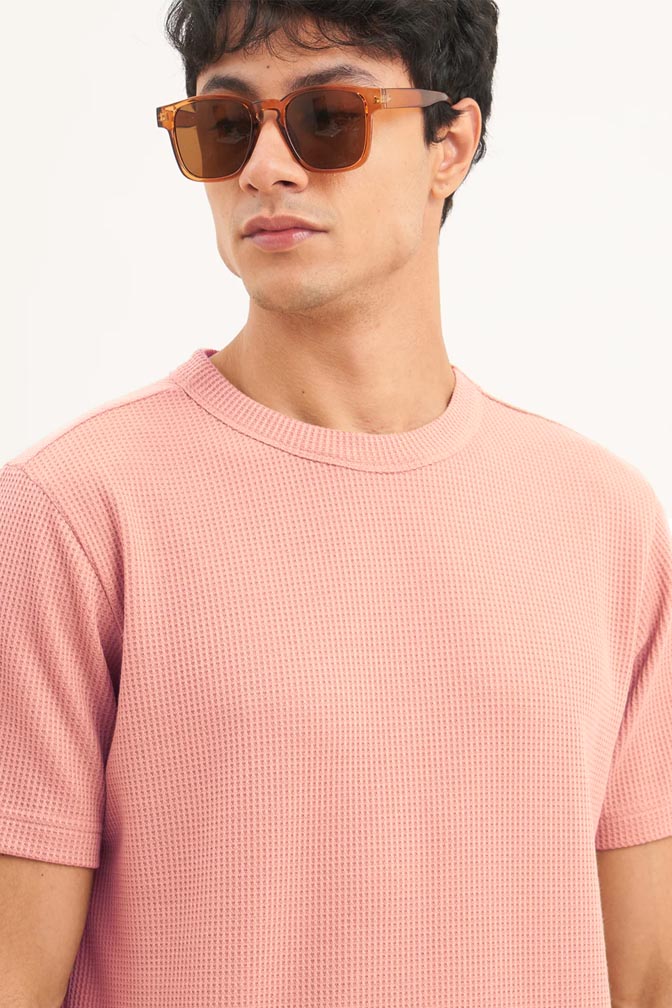 Men's Standard Fit Waffle T-Shirt-Peach