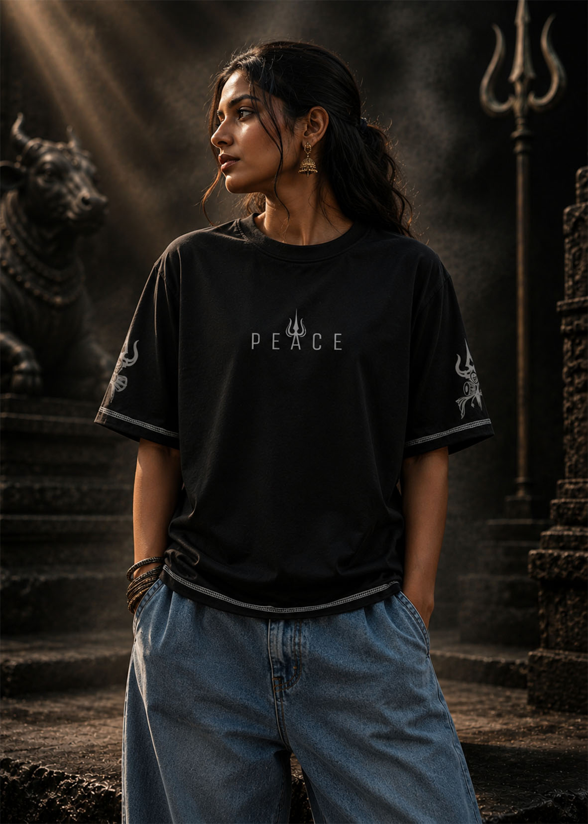Womens Mahadev Divine Back Graphic Print T-Shirt