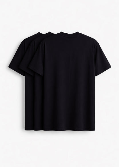 Mens Solid Black Color Combo Pack of 3 T-Shirt