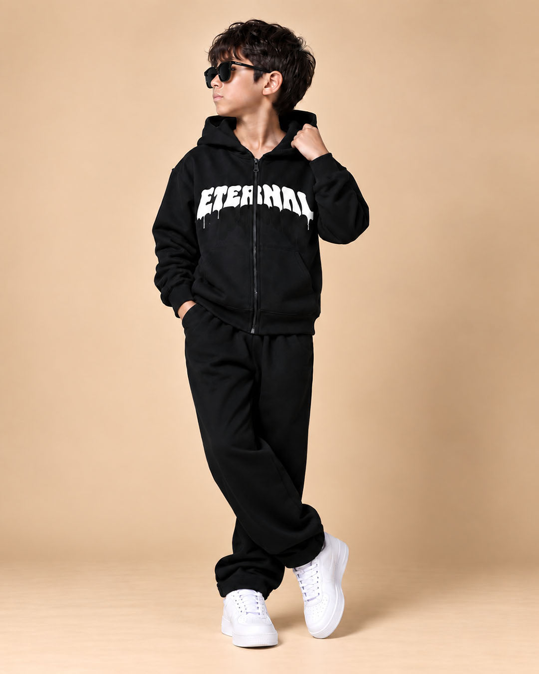 J&JP Boys Black Zipper Hoodie and Track Pant Set