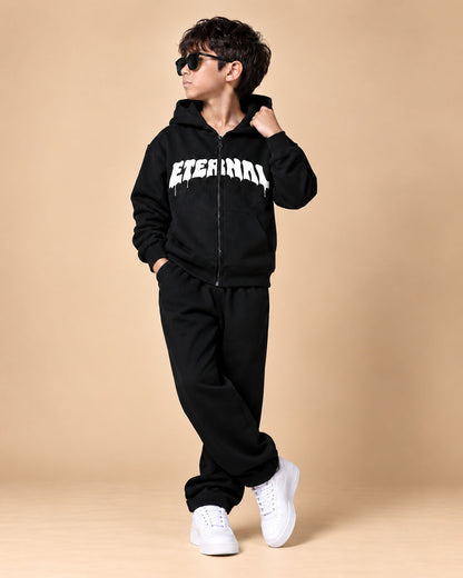 J&JP Boys Black Zipper Hoodie and Track Pant Set