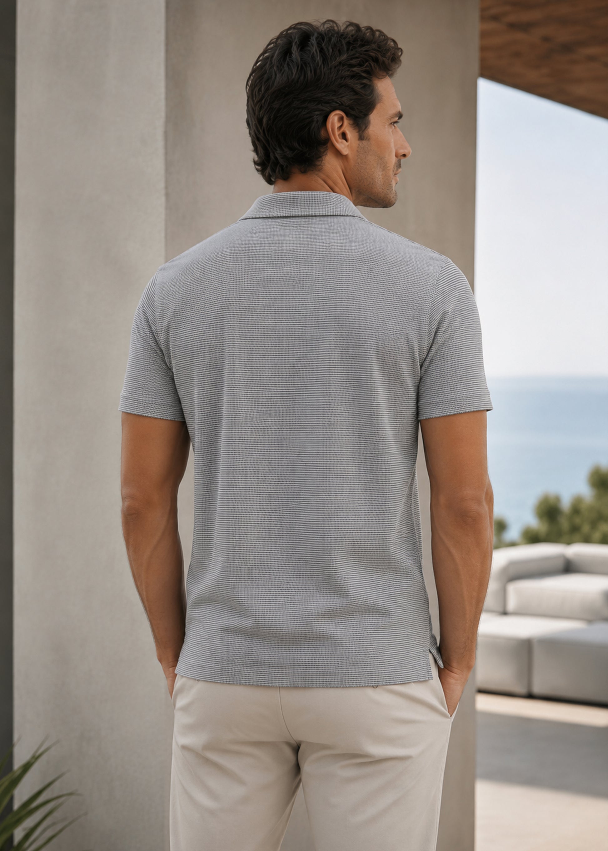 J&JP Men Soft Blue Stripe Pattern Polo T-Shirt
