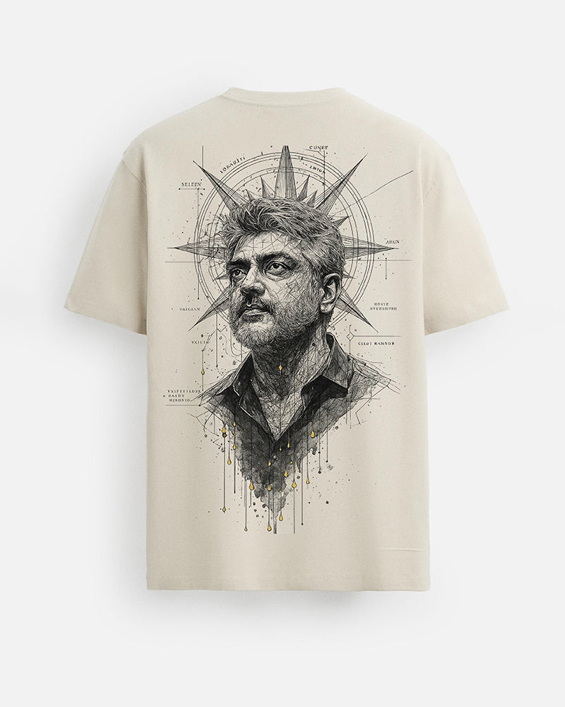 GOAT Series Iconic Ajith Back Graphic Printed Regular Fit T-Shirt for Men- Beige
