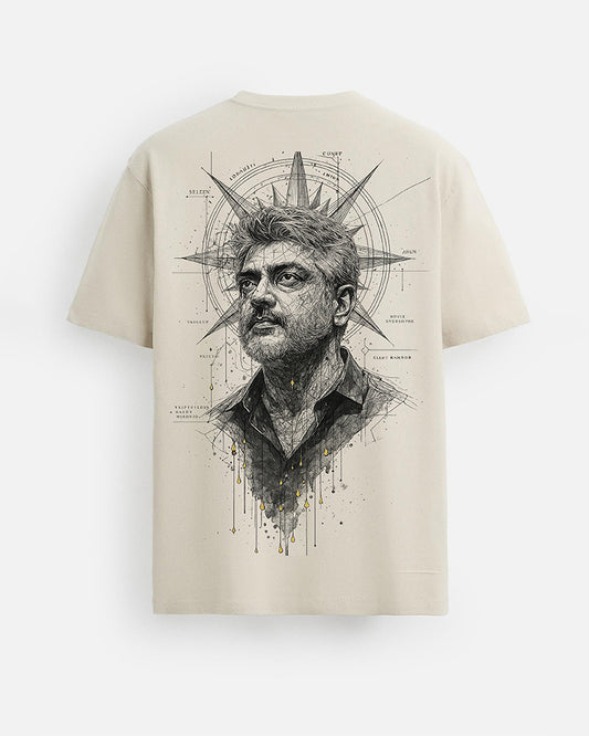 GOAT Series Iconic Ajith Back Graphic Printed Regular Fit T-Shirt for Men- Beige