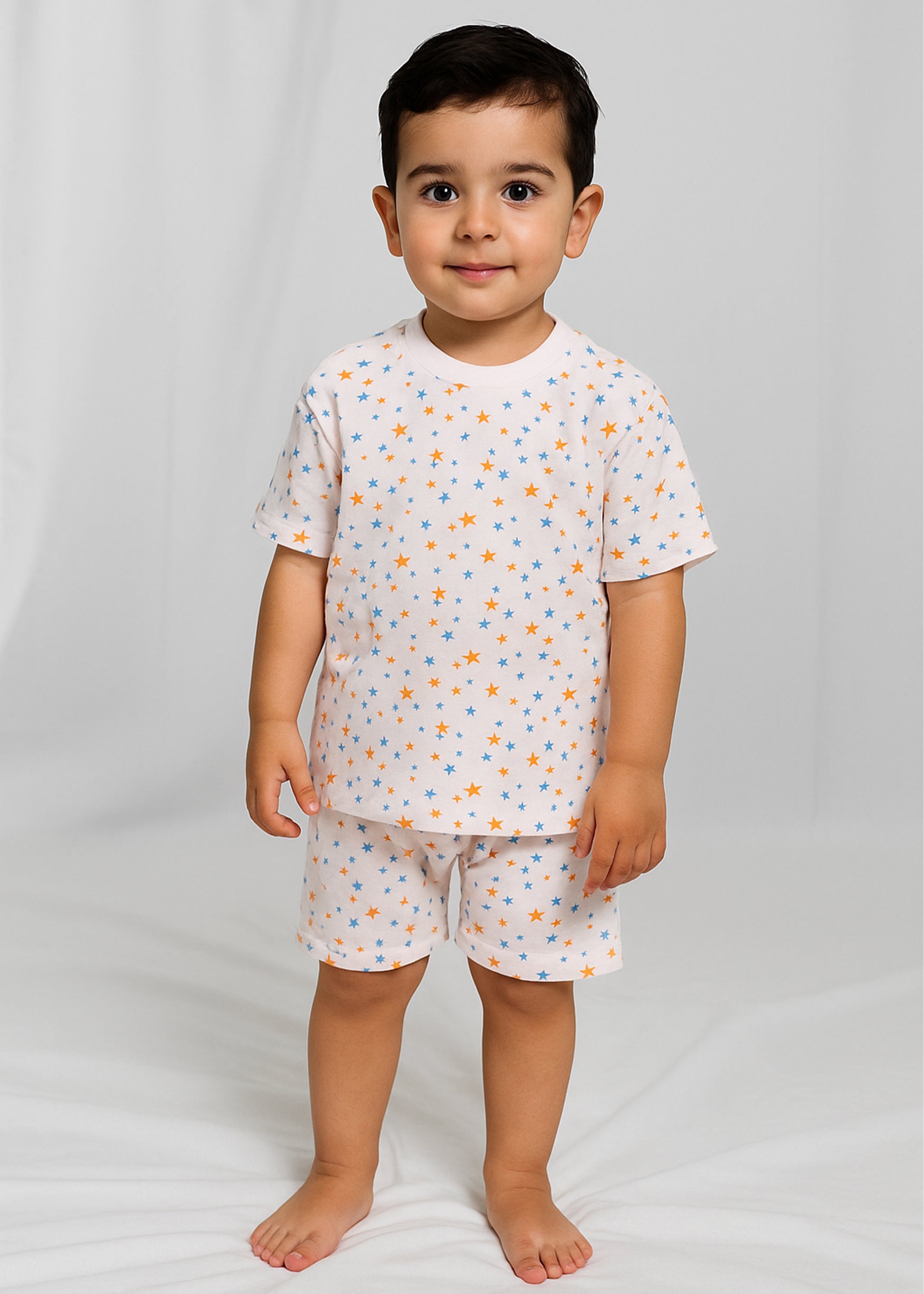 J&JP Kids Stars Printed T-Shirt & shorts Set- Misty Rose