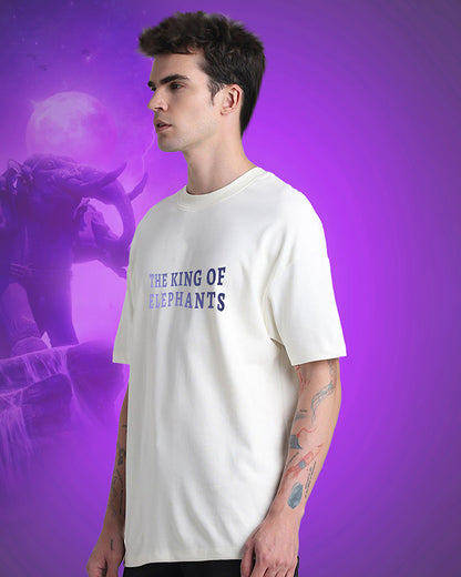 J&JP Men Airavath The King of elephants Tamil Tshirt Oversized - White