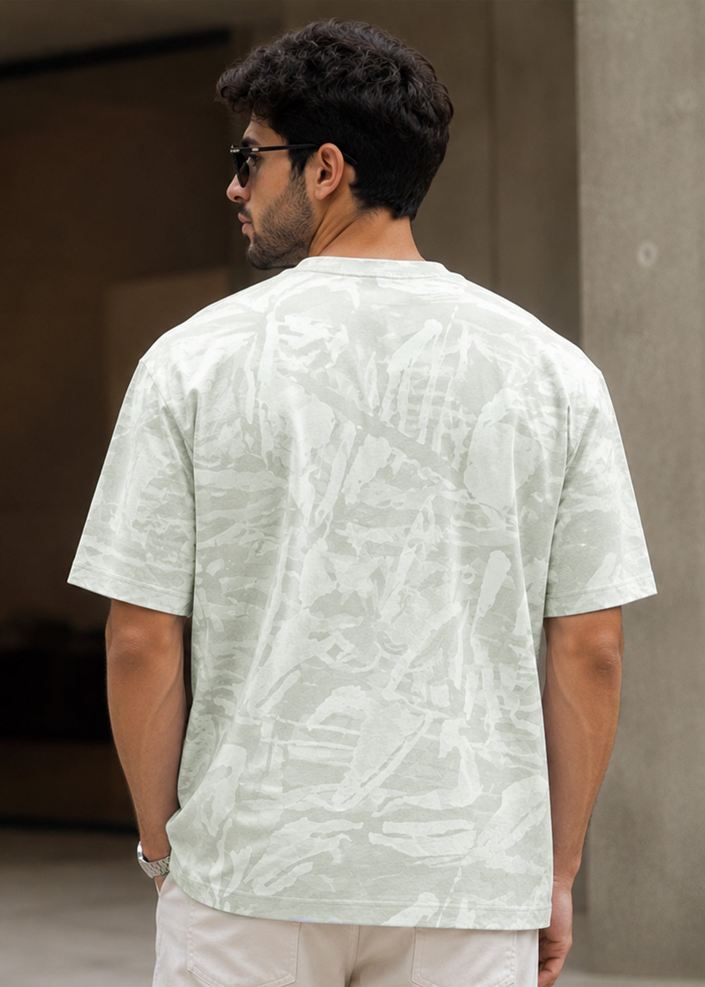 J&JP Urban Light Beige Mist Graphic Mens Oversized Tee