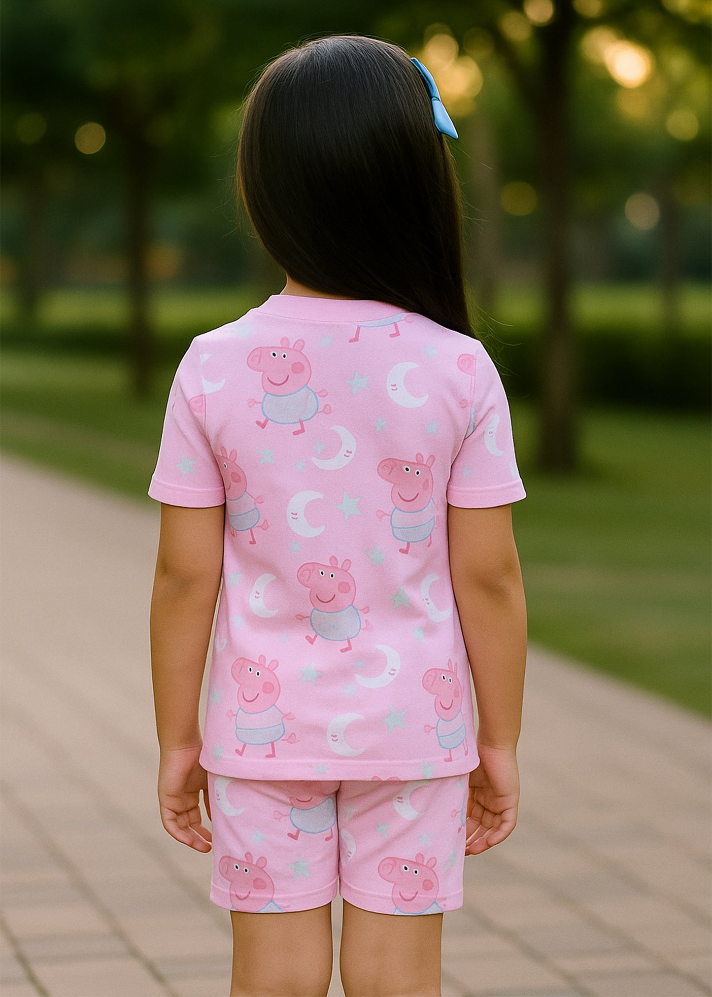 J&JP Kids Cartoon Printed T-Shirt & shorts Set- pink
