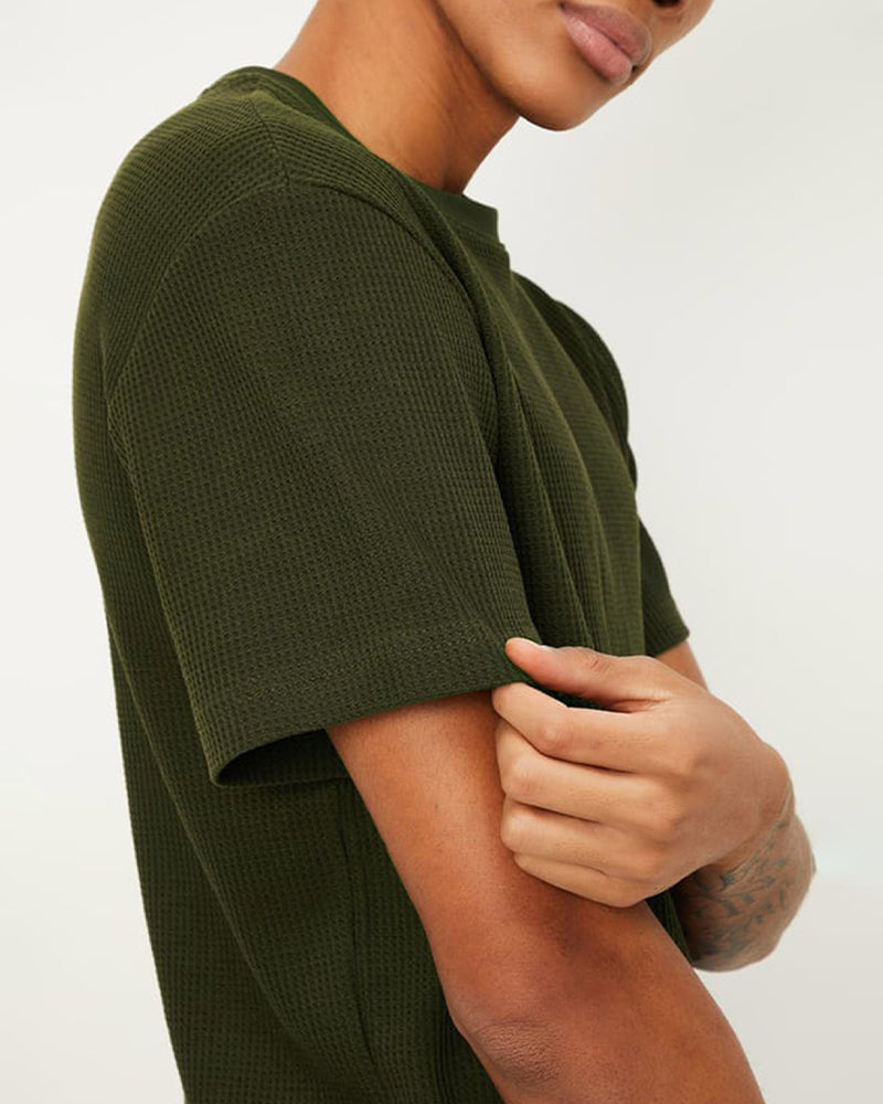 Men's Standard Fit Waffle T-Shirt-Olive Green