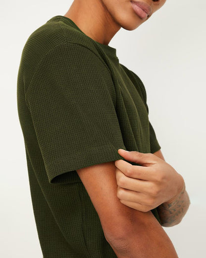 Men's Standard Fit Waffle T-Shirt-Olive Green