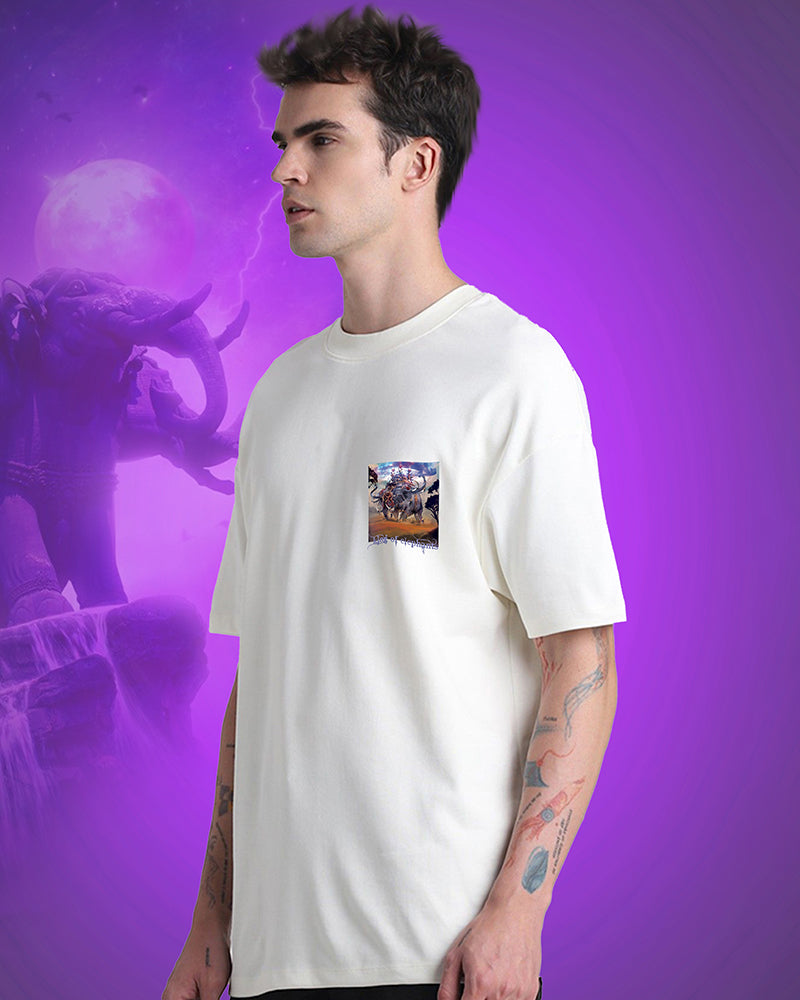 J&JP Men Airavath Tamil Tshirt Oversized -White
