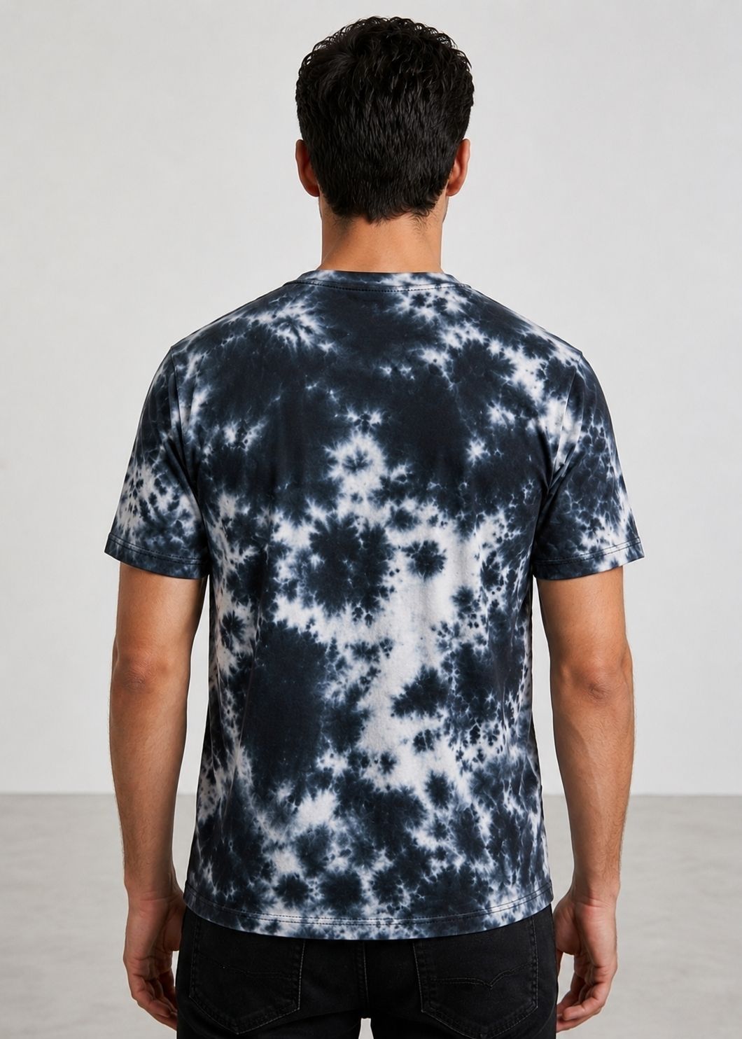 J&JP Midnight Black Tie Dye Casual Mens T-Shirt