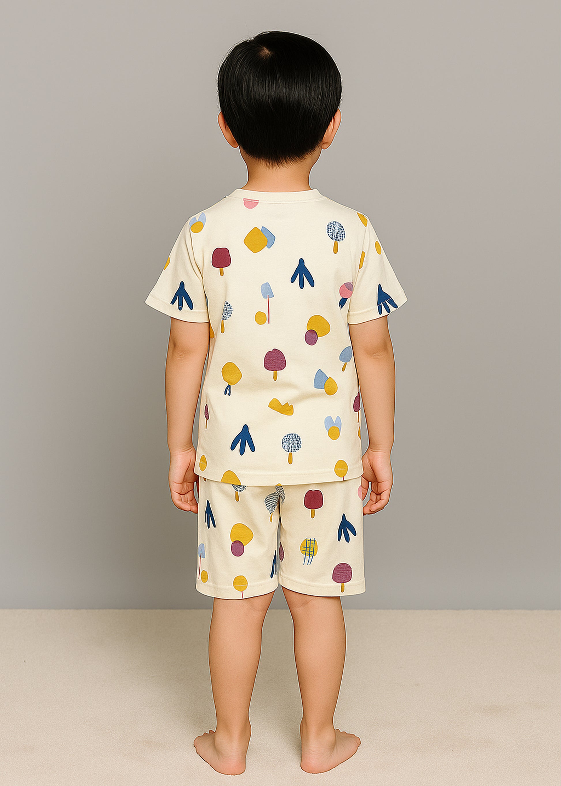 J&JP Kids Fruits Printed T-Shirt & shorts Set- Peach