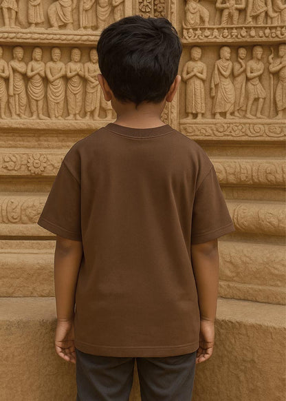 J&JP Kids Mullai Printed Over Sized Half Sleeve T-shirt- Brown