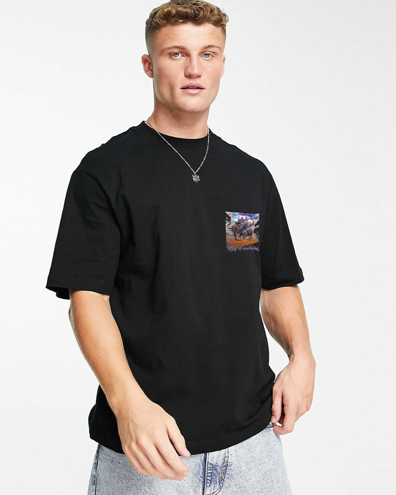 J&JP Men Airavath Tamil Tshirt Oversized - Black