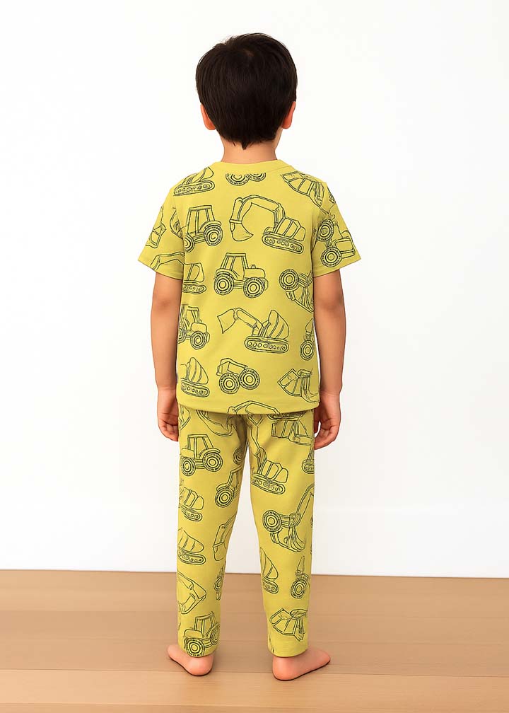 J&JP Kids Printed Half Sleeve T-shirt and Pant Set- Yellow