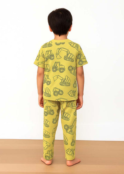 J&JP Kids Printed Half Sleeve T-shirt and Pant Set- Yellow