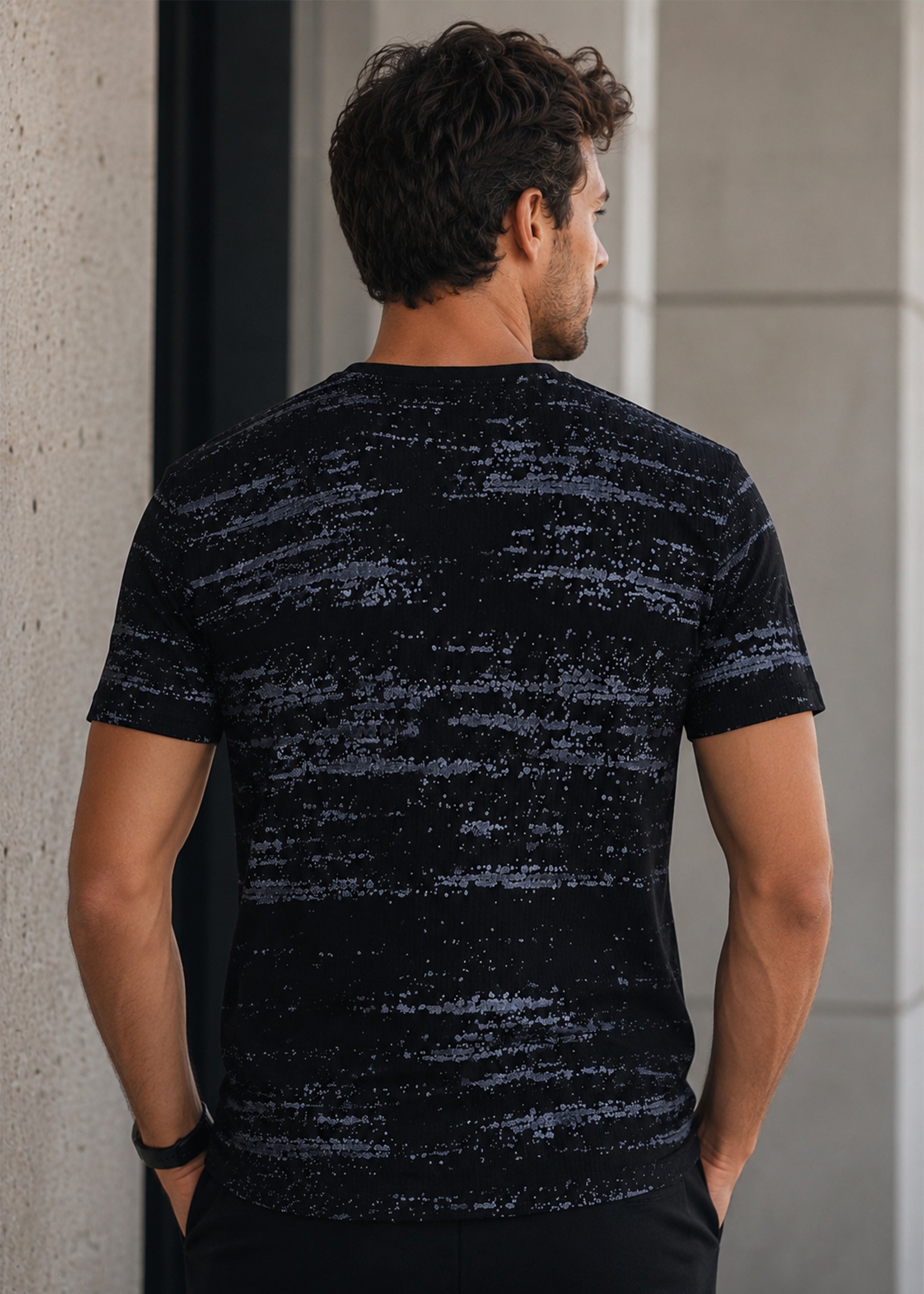 J&JP Premium Midnight Blue Static Print Crew Neck Mens T-Shirt