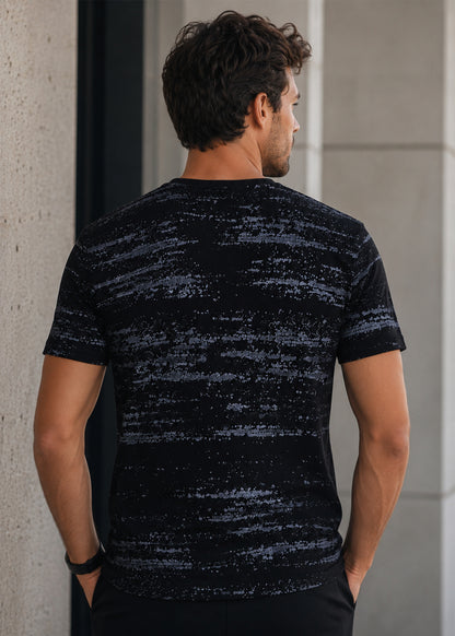 J&JP Premium Midnight Blue Static Print Crew Neck Mens T-Shirt