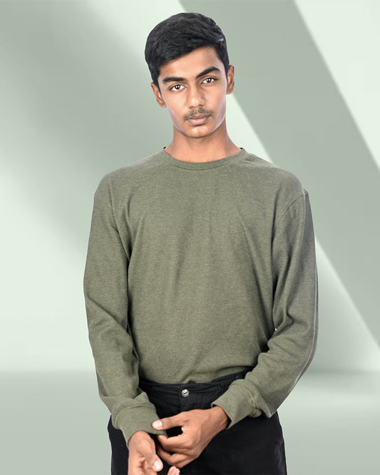 J&JP Men's Textured Full sleeve Tshirt-Olive