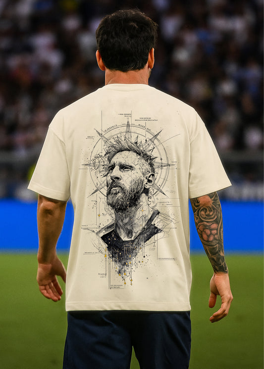 GOAT Series Iconic Messi Back Graphic Printed Regular Fit T-Shirt for Men-Beige