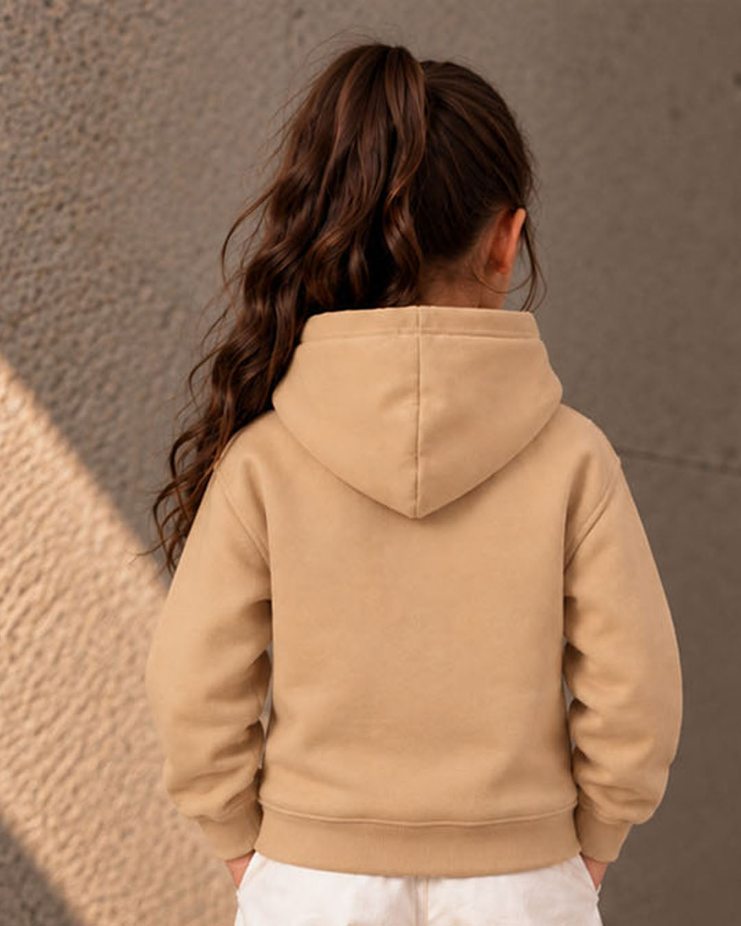 J&JP Girls Beige Solid Full Sleeve Hoodie