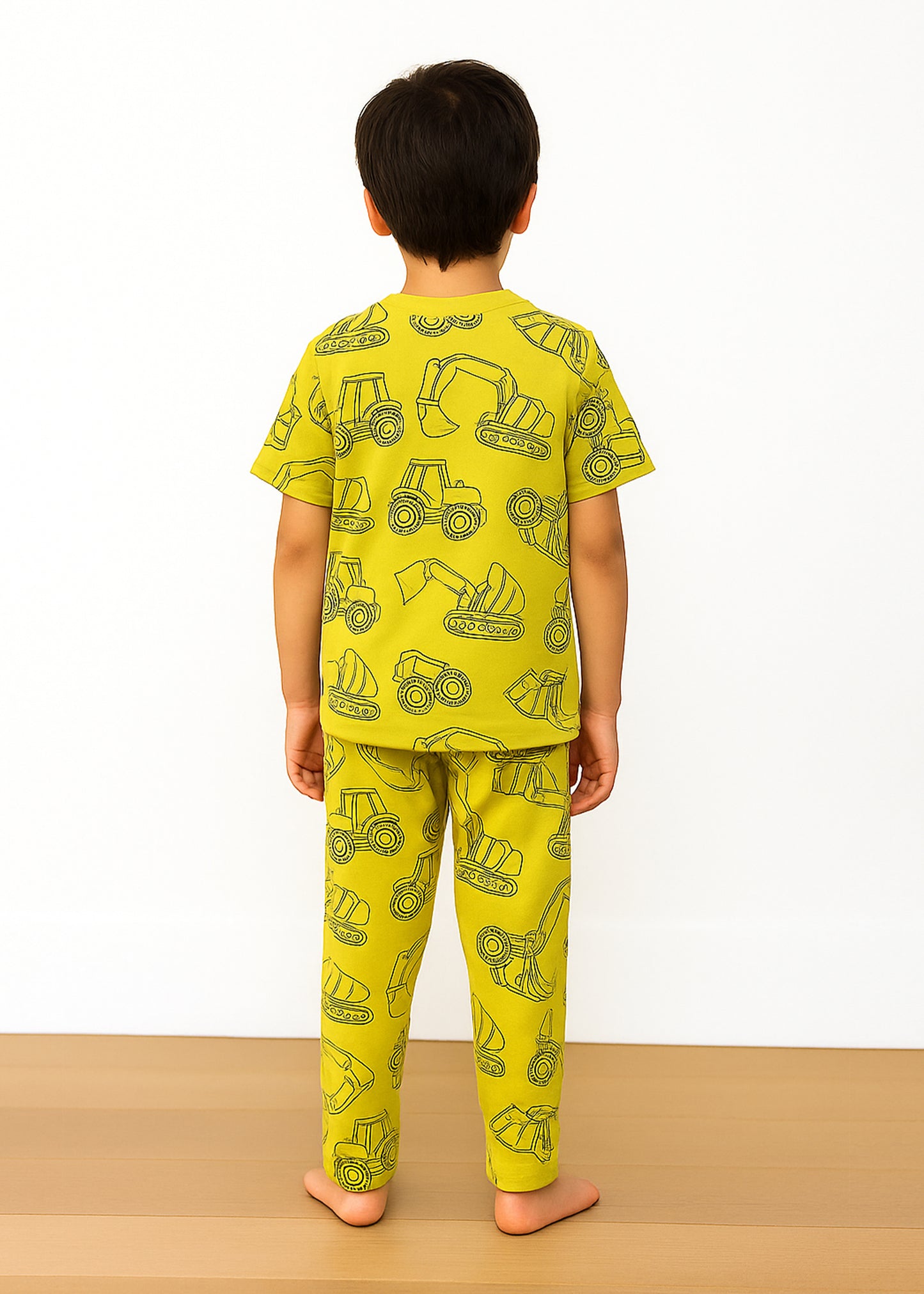 J&JP Kids Printed Half Sleeve T-shirt and Pant Set- Yellow