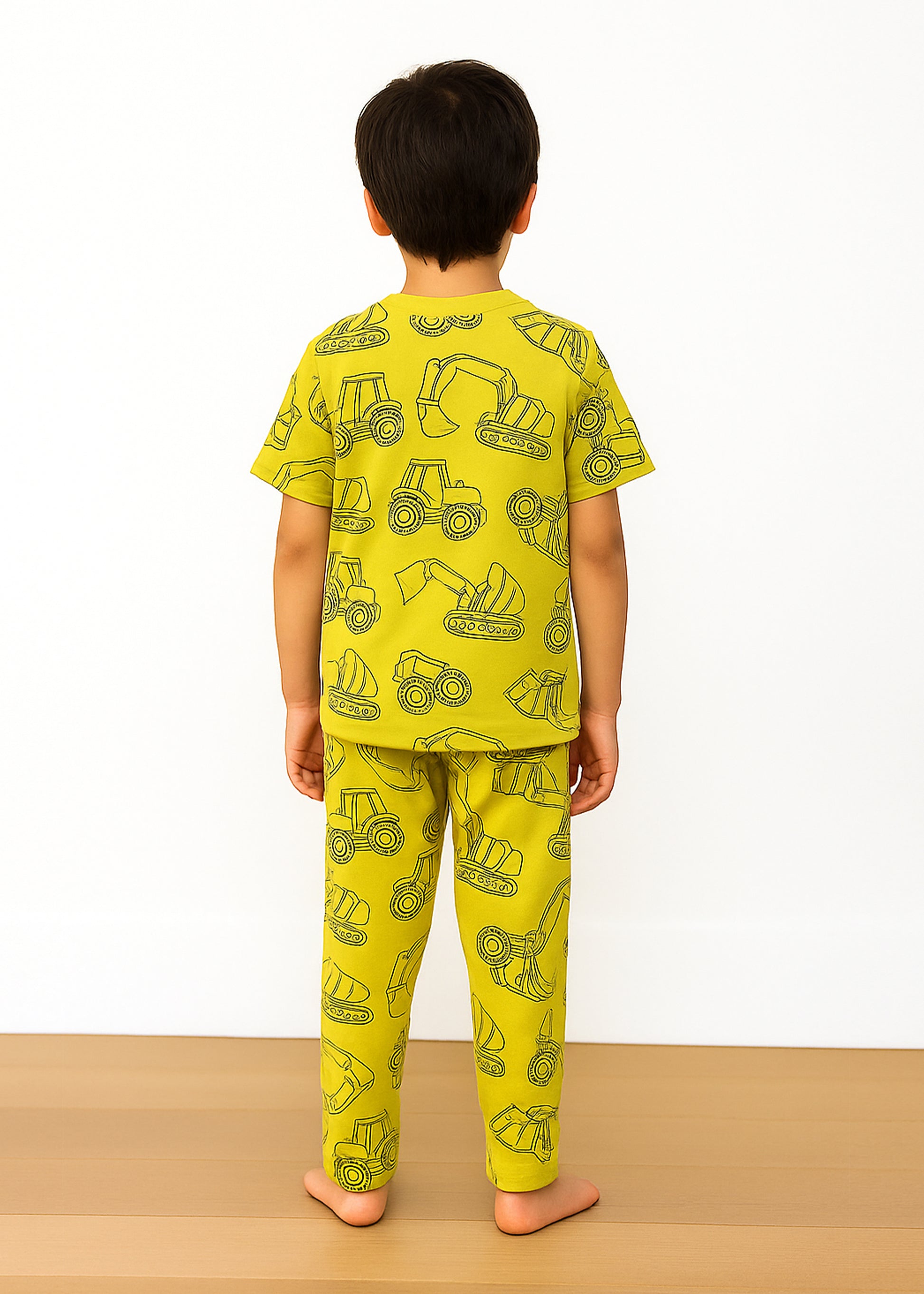 J&JP Kids Printed Half Sleeve T-shirt and Pant Set- Yellow