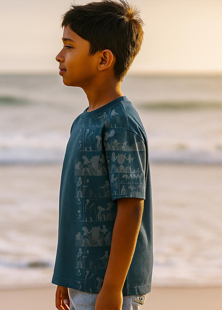 J&JP Kids NeIthal Printed Over sized Half Sleeve T-shirt- Blue
