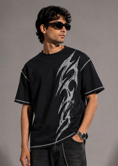 J&JP Black Dark Wave Oversized Mens Casual T-Shirt