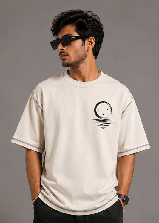 J&JP Moon Bamboo Off White Oversized Causal T-Shirt