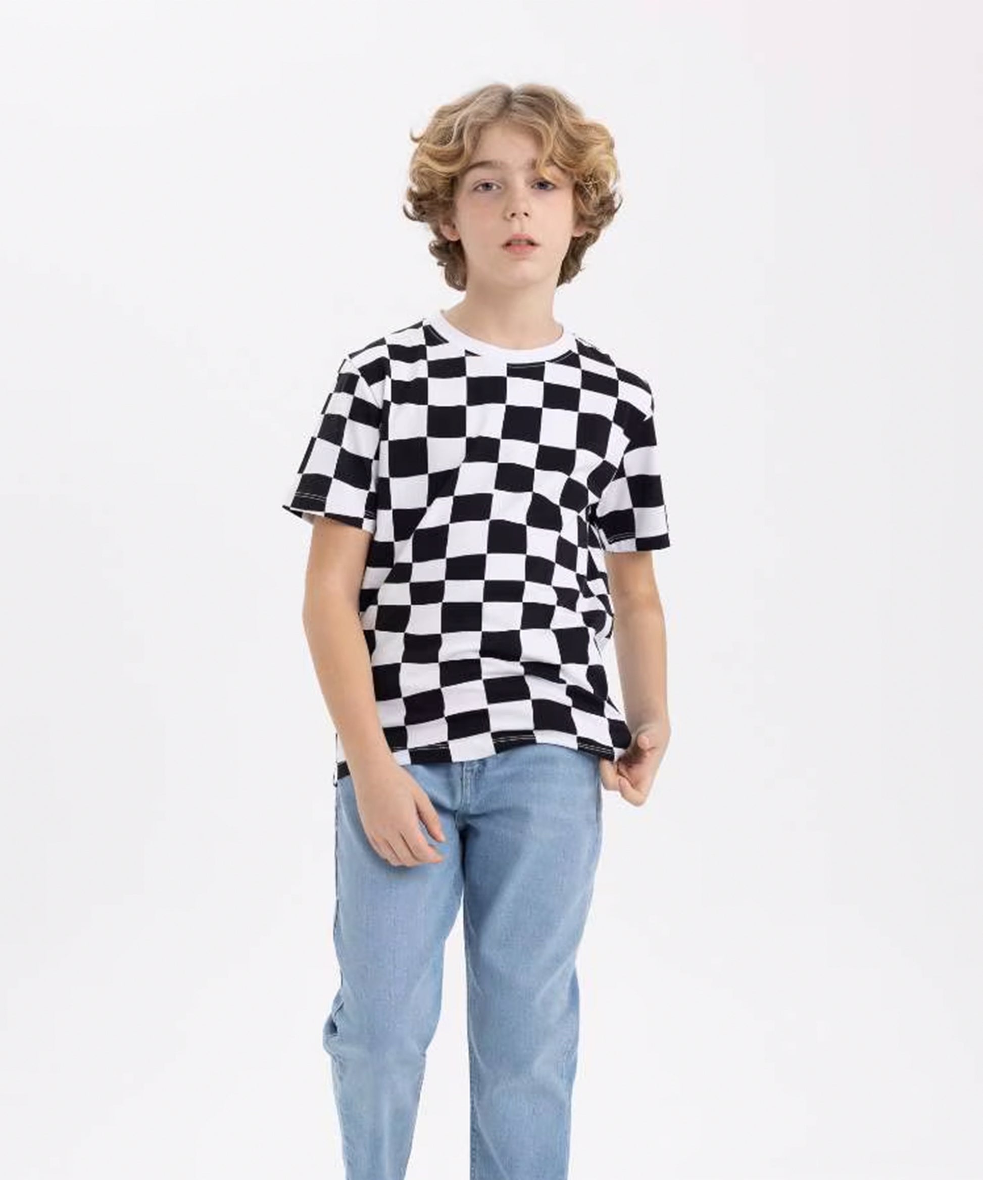Checkerboard Print T-Shirt – Black White 2-3 Year White