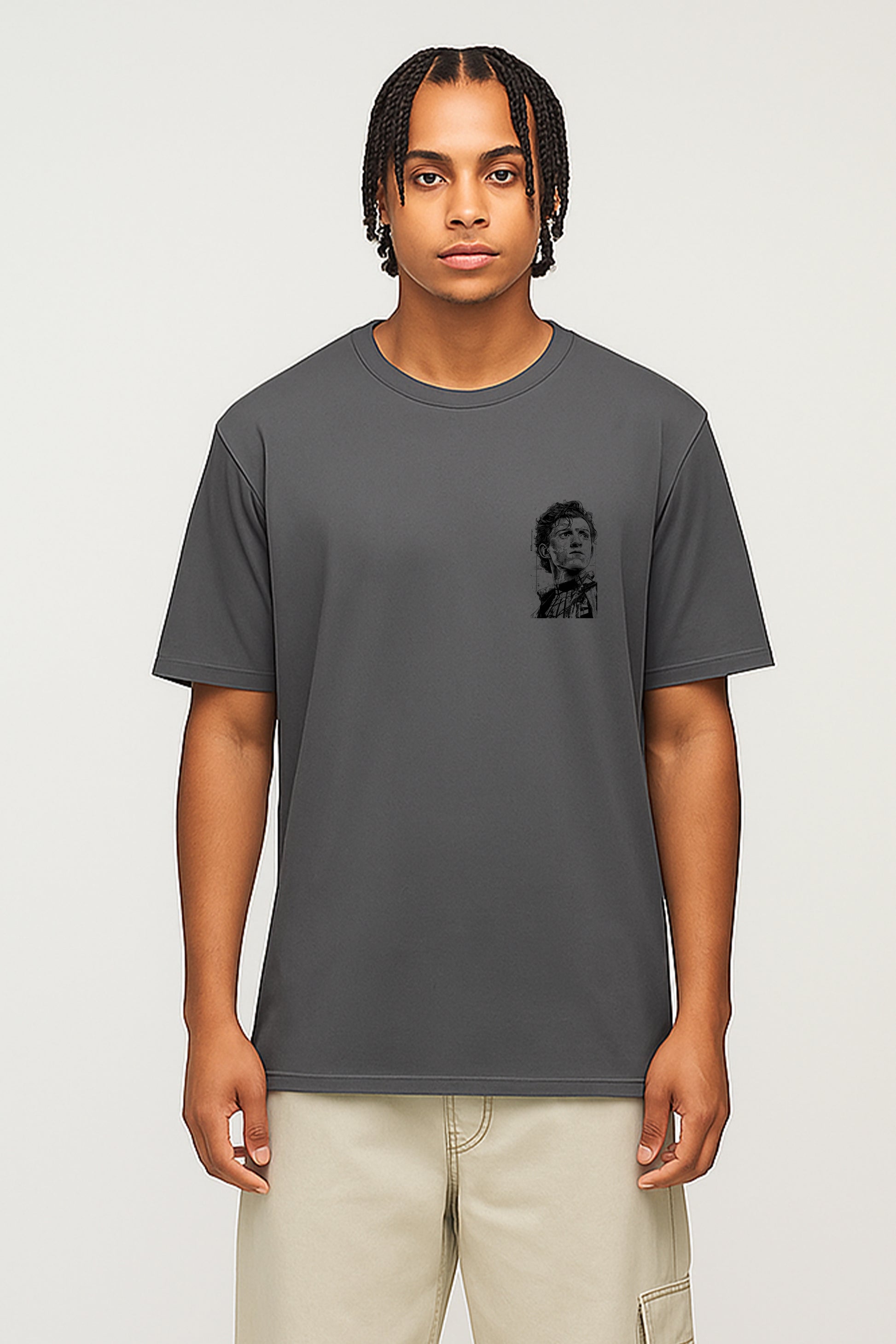 Peter Parker Back Printed T-Shirt- Grey