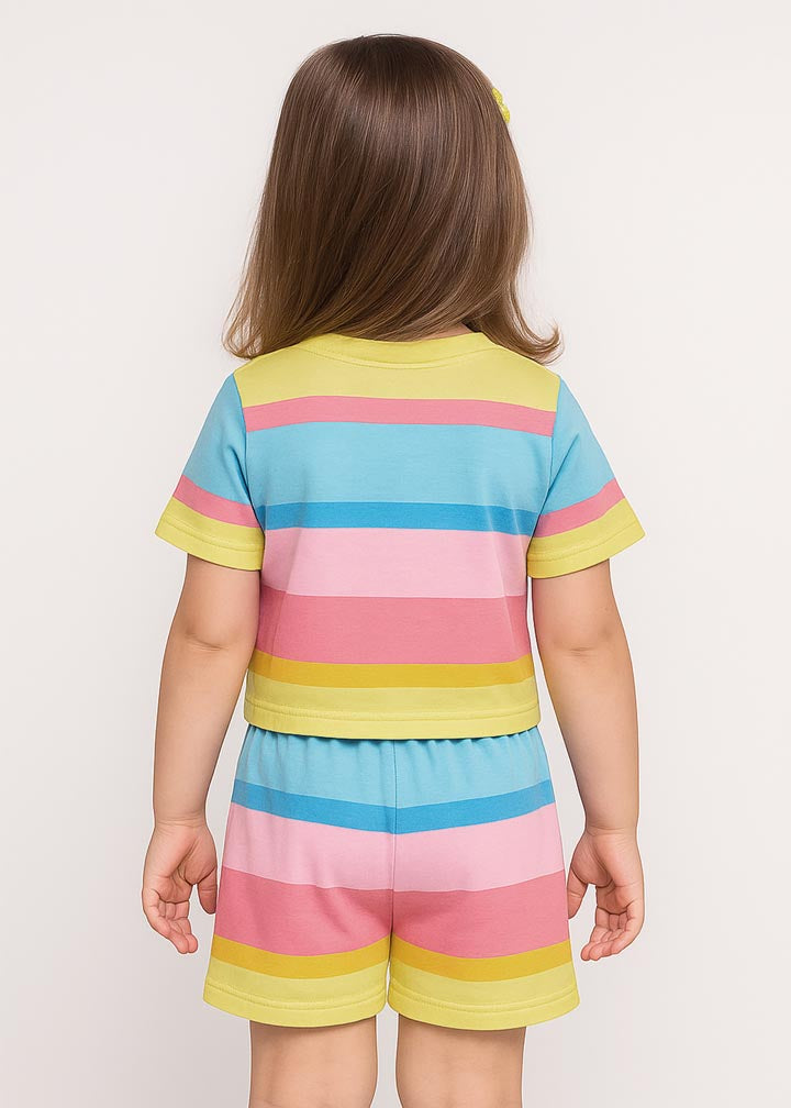 Kids-Girls Multicolor Shorts Set Unicorn Printed