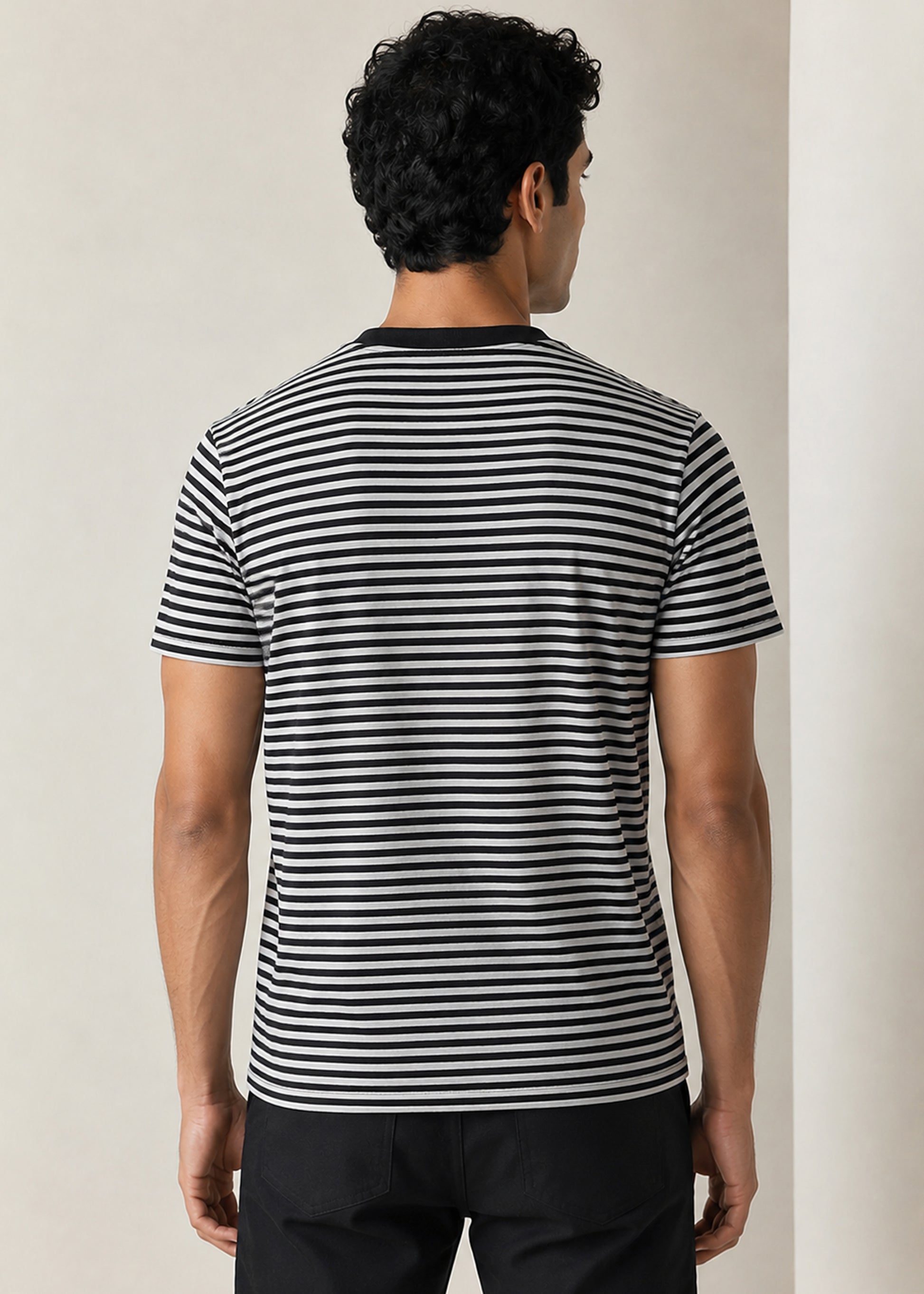 J&JP Premium Black Stripe Crew Neck Mens Tee