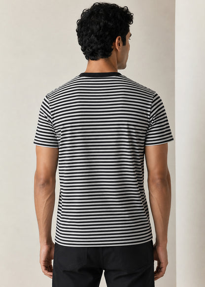 J&JP Premium Black Stripe Crew Neck Mens Tee
