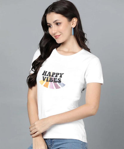 Women happy vibes white tshirt