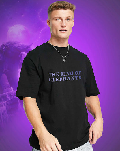 J&JP Men Airavath The King of elephants Tamil Tshirt Oversized - Black