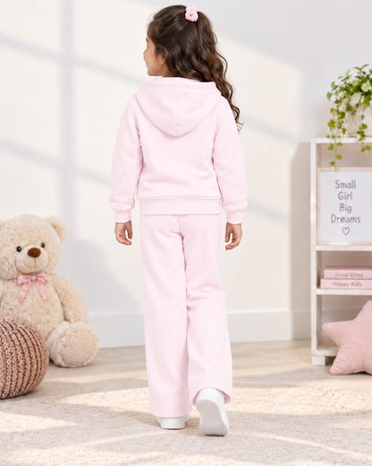 J&JP Girls Pink Printed Zipper Hoodie and Pant Set