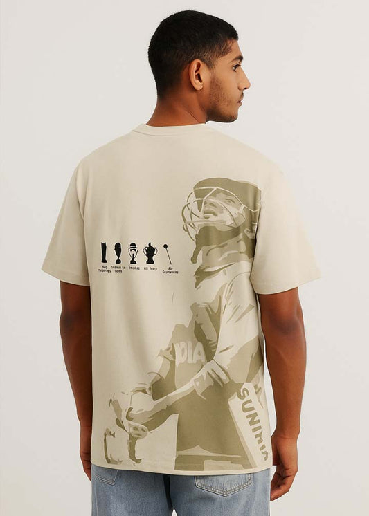 J&JP Men's M.S Dhoni Printed Oversized T-Shirt- Beige