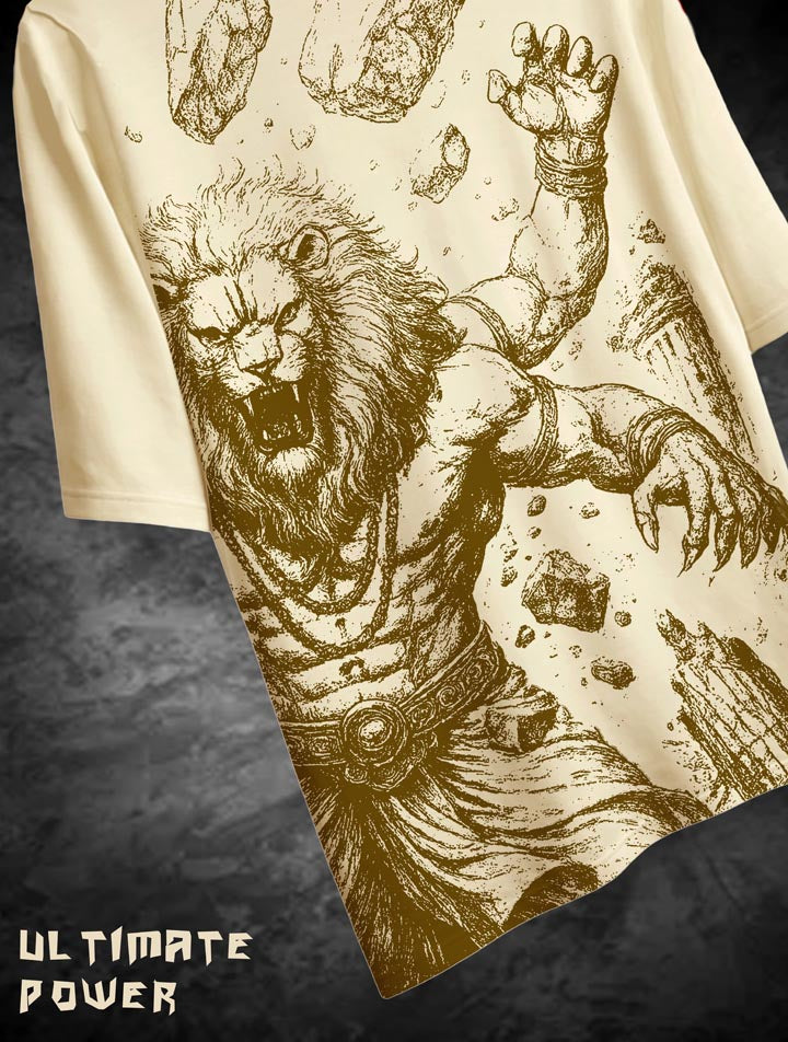 Maha Avatar Narashimar - Beige Artistic T-Shirt