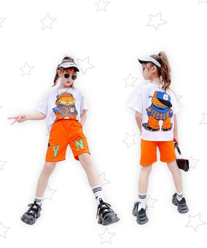 J&JP Kids Girls oversized Front and Back Printed T-shirt and Shorts Set