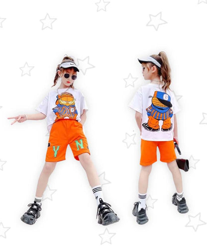 J&JP Kids Girls oversized Front and Back Printed T-shirt and Shorts Set