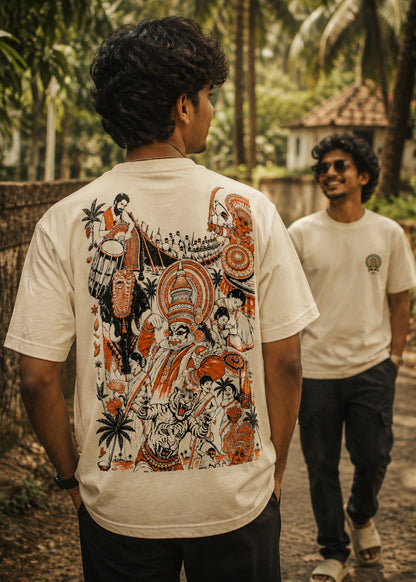 Nritha Vaibhavam Orange Oversized T-Shirt – Kerala Onam Performance Edition | J&JP