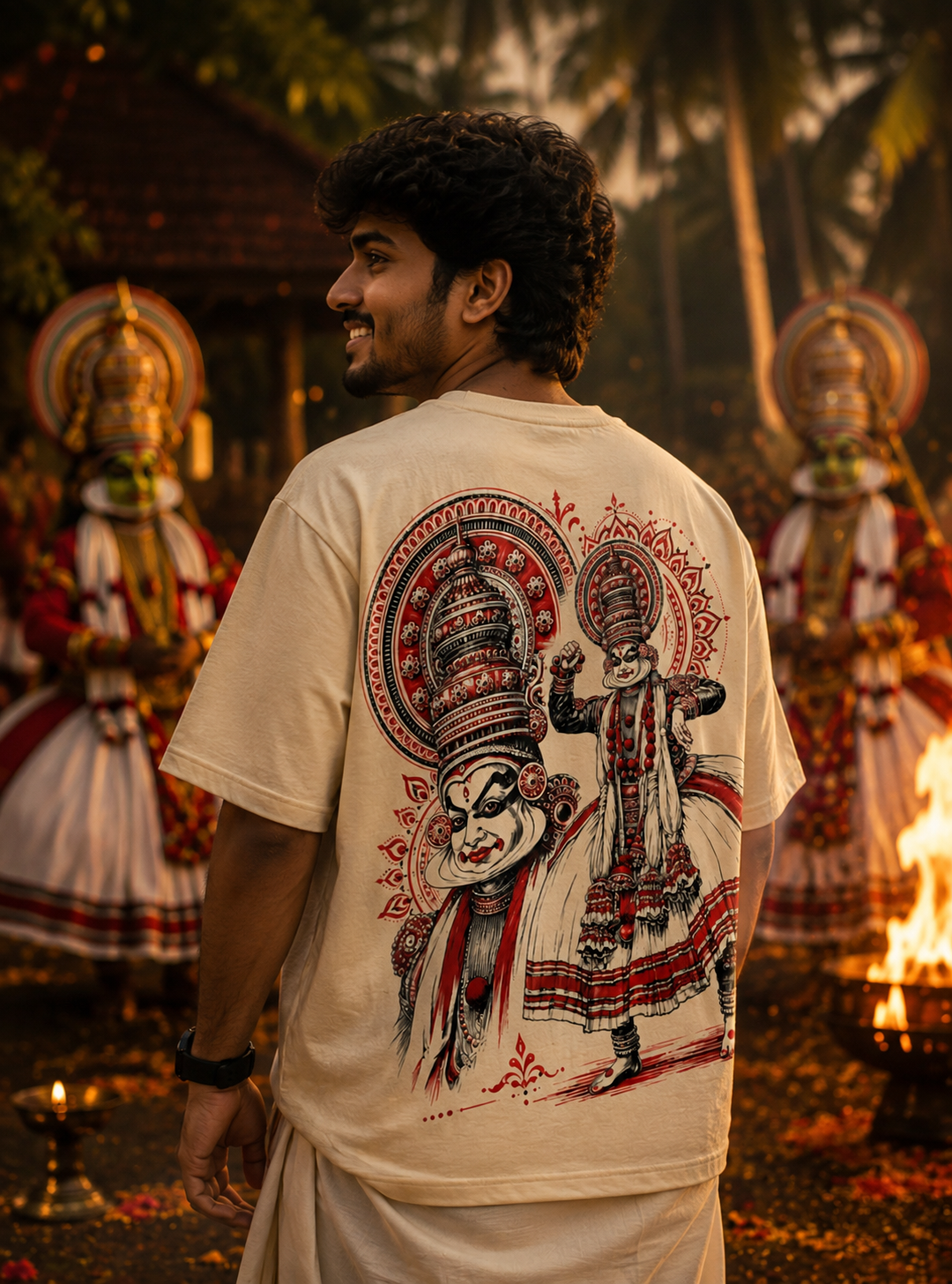 Nritya Kathakali Oversized T-Shirt – Kerala Onam Heritage Edition | J&JP