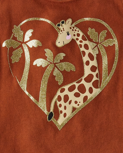 J&JP Girls Giraffe Heart Graphic Printed T-Shirt and Shorts Set